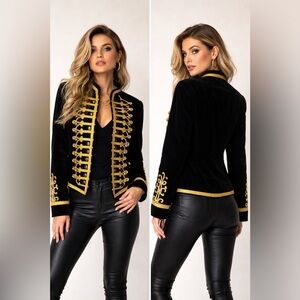 Vintage Black Velvet Military Jacket Gold Braid Hussar Women’s MJ Style